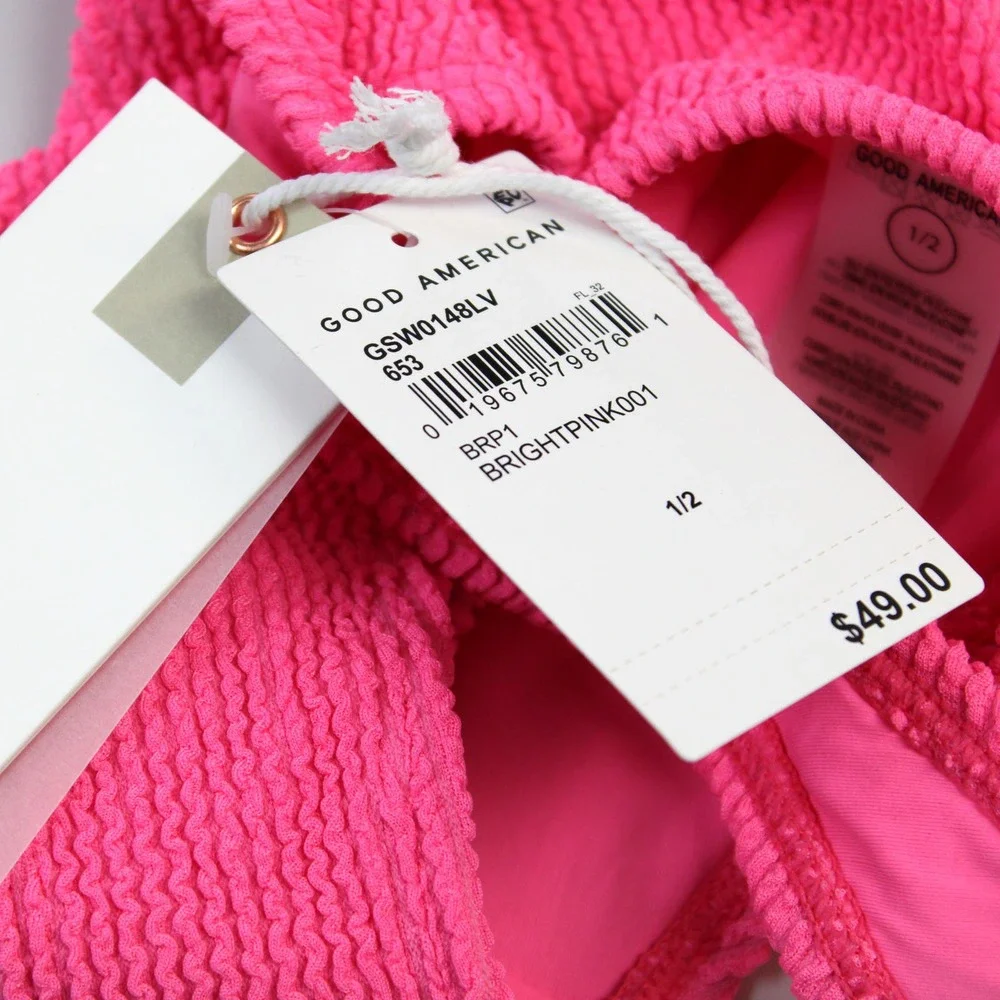 NEW Good American Always Fits Good Waist Cheeky Bikini Bottom Bright Pink‎